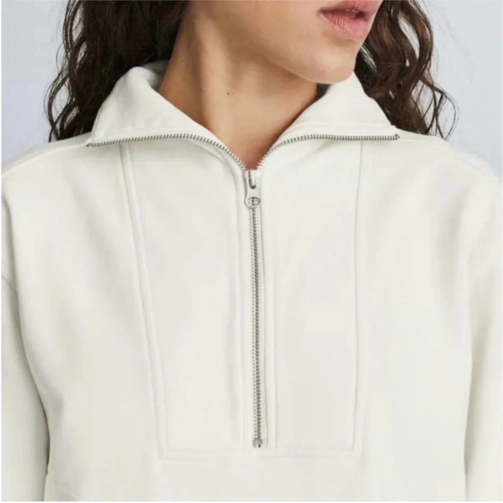 EVERLANE Track Half Zip Organic Cotton Sweatshirt Pullover Bone White - Picture 12 of 12